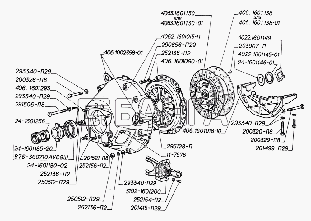 ГАЗ ГАЗ-2705 (дв. ЗМЗ-406) Схема Сцепление двигателей ЗМЗ-406-100